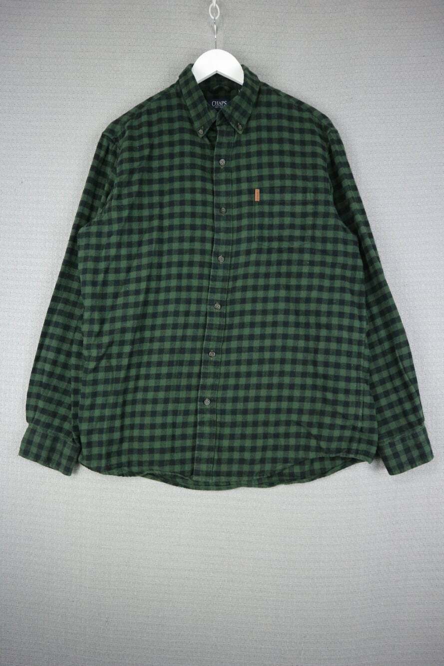 Chaps Men's L/G Green Black Buffalo Check Plaid Flannel Button Down Shirt